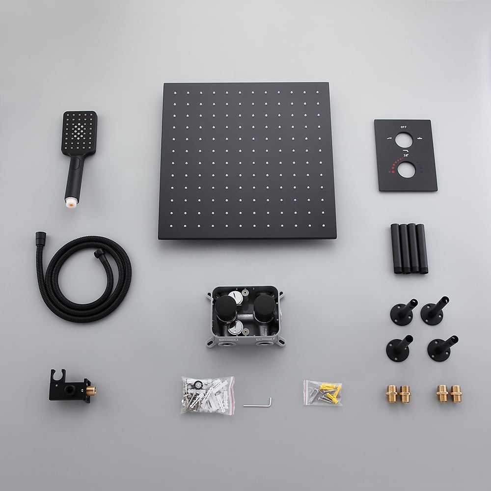 HMR Thermostatic 16" Shower System with Handheld Shower - Matte Black