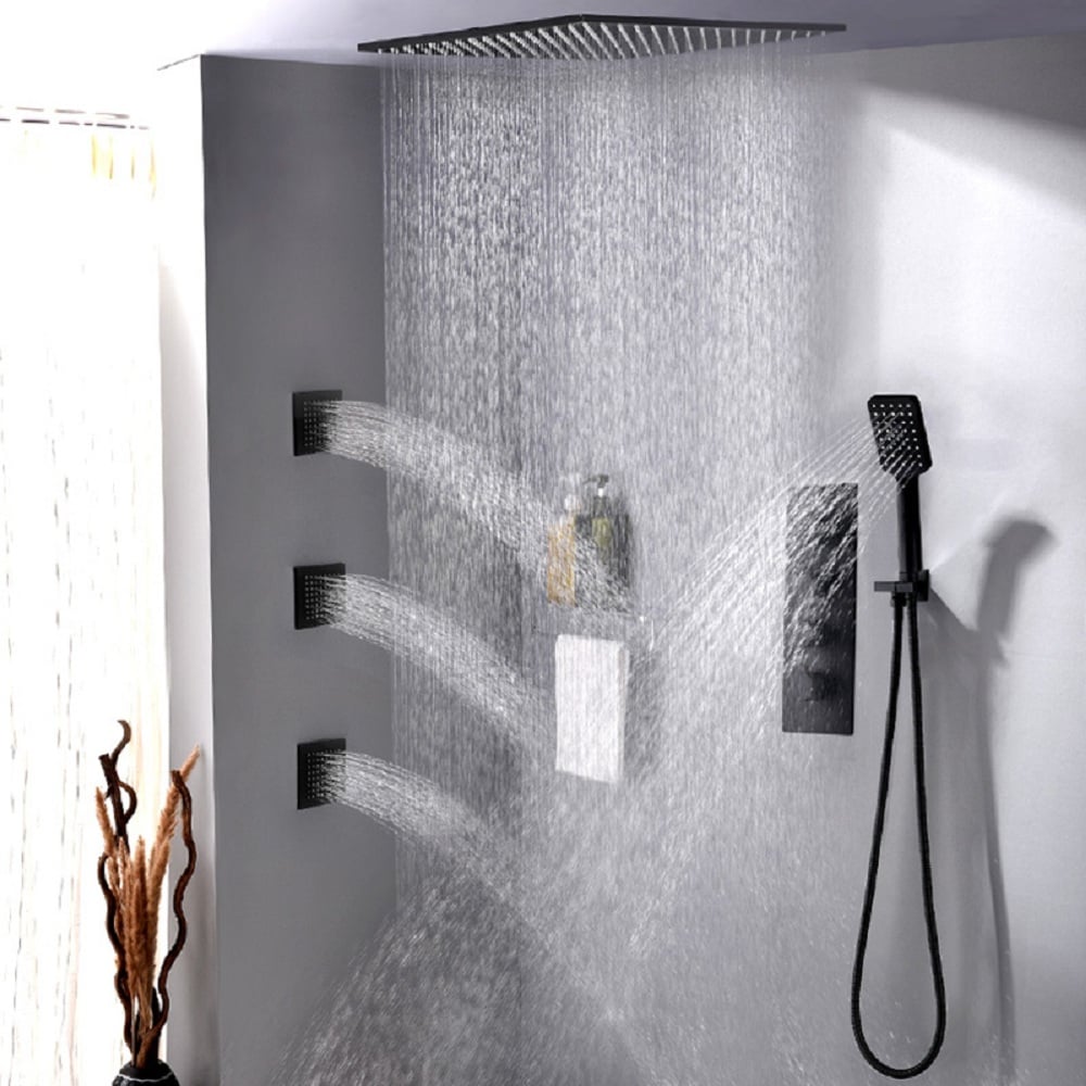 HMR 16" Standard Shower System with Hand Shower and 3 Body Jets - Black