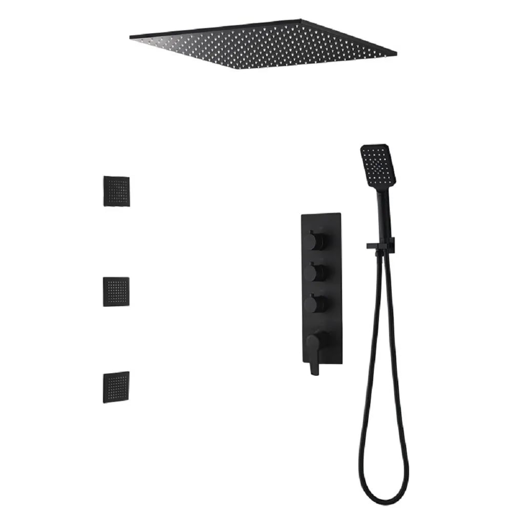 HMR 16" Standard Shower System with Hand Shower and 3 Body Jets - Black