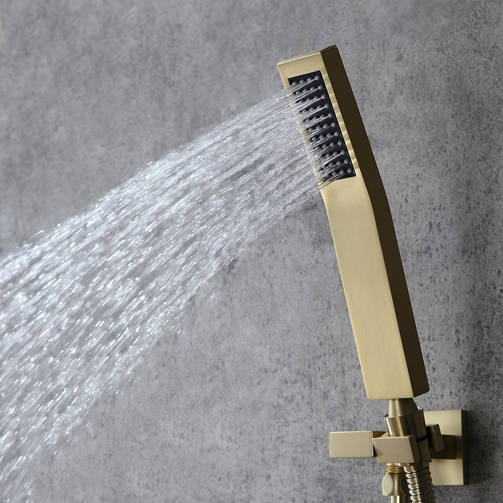 HMR - Thermostatic Shower System with Hand Shower and 3 Body Jet Sprays in Brushed Gold