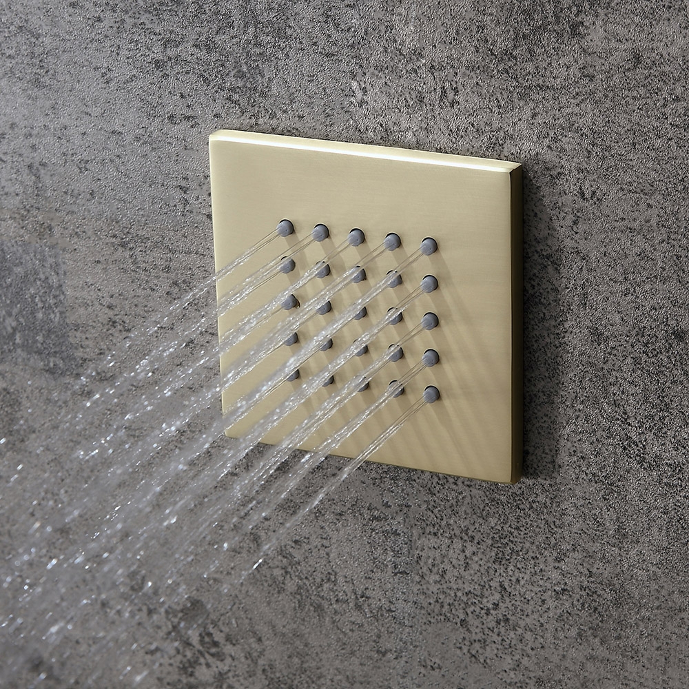 HMR - Thermostatic Shower System with Hand Shower and 3 Body Jet Sprays in Brushed Gold