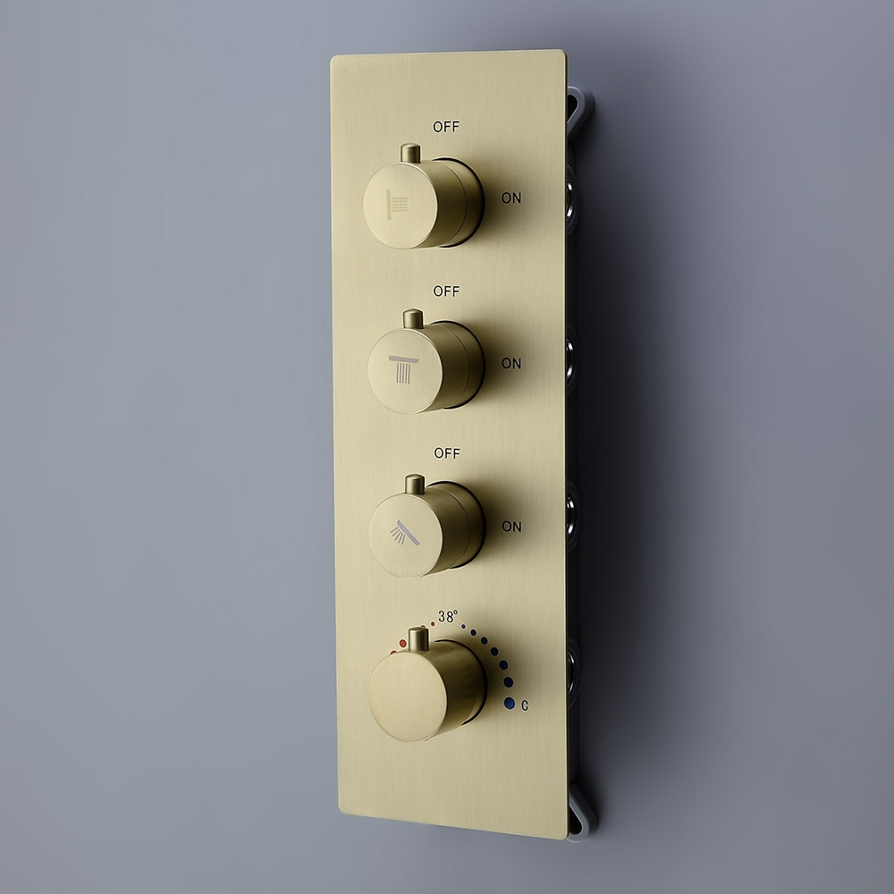 HMR - Thermostatic Shower System with Hand Shower and 3 Body Jet Sprays in Brushed Gold
