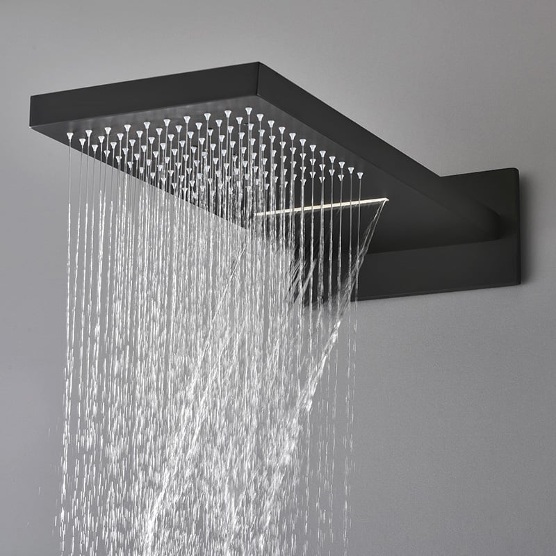 HMR - Wall Mounted Waterfall Shower System Solid Brass with Handheld Shower in Matte Black