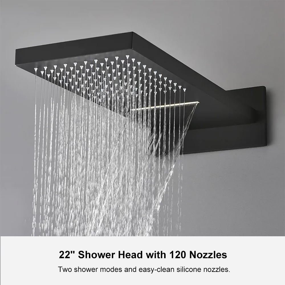 HMR - Wall Mounted Waterfall Shower System Solid Brass with Handheld Shower in Matte Black