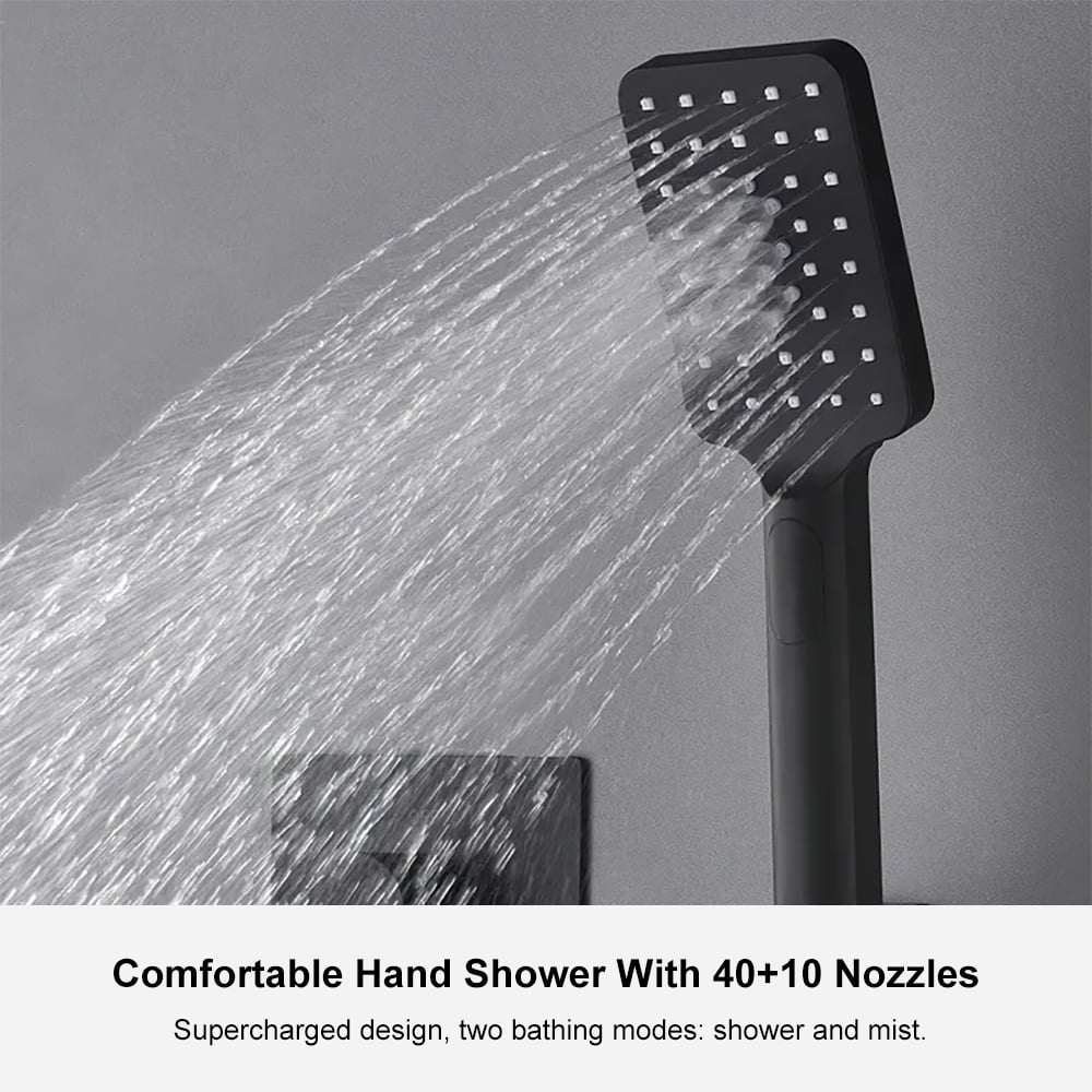 HMR - Wall Mounted Waterfall Shower System Solid Brass with Handheld Shower in Matte Black