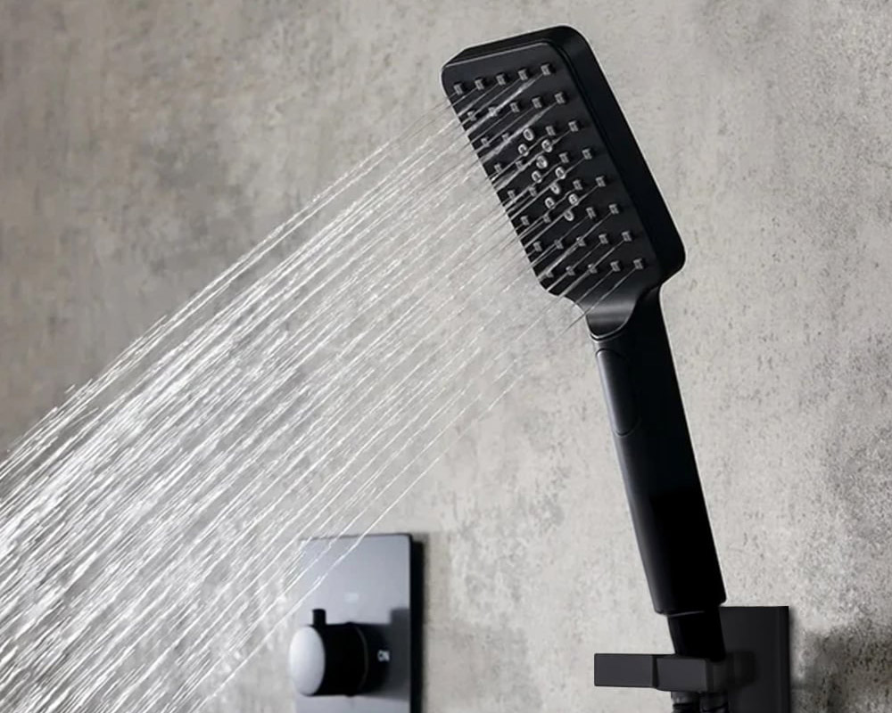HMR Wall Mounted Waterfall Rain Thermostatic Shower System with 3 Body Sprays - Matte Black