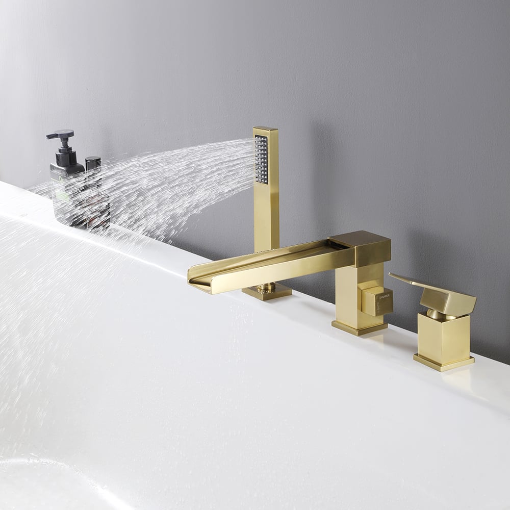 HMR - Mill Deck-Mount Waterfall Faucet with Handshower in Brushed Gold