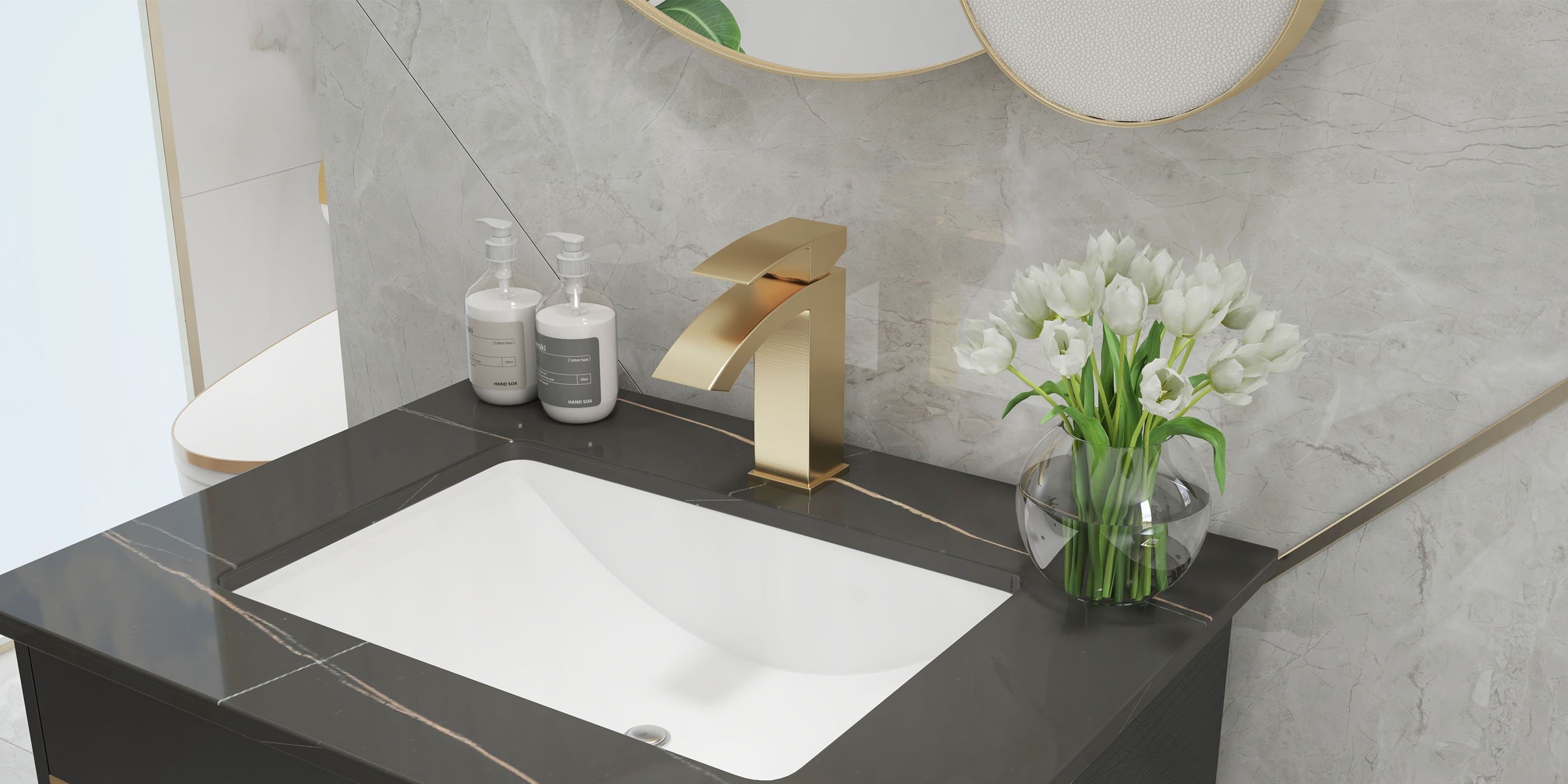 HMR Single Hole Deck Mounted Bathroom Sink Faucet - Brushed Gold