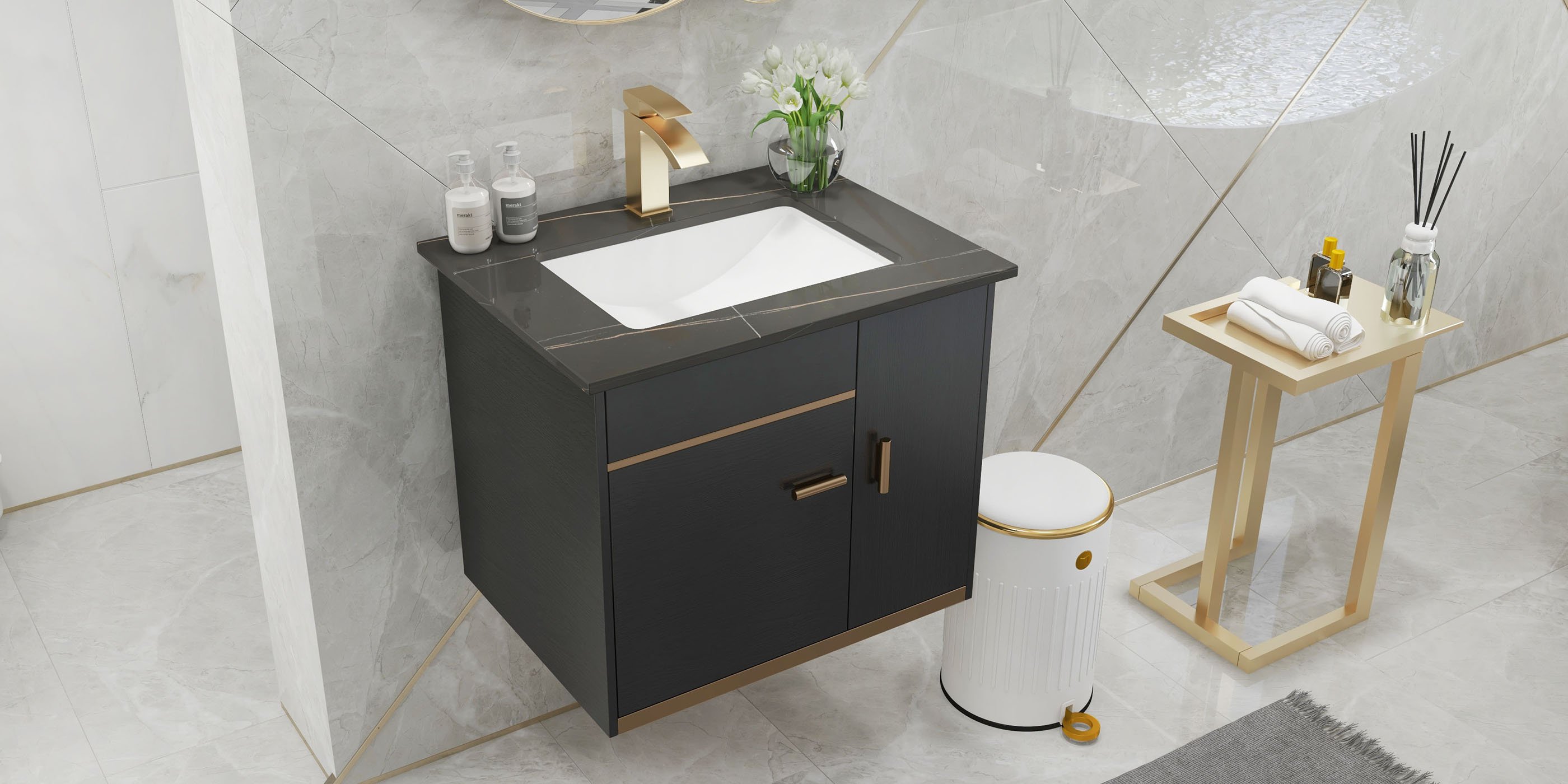 HMR Single Hole Deck Mounted Bathroom Sink Faucet - Brushed Gold