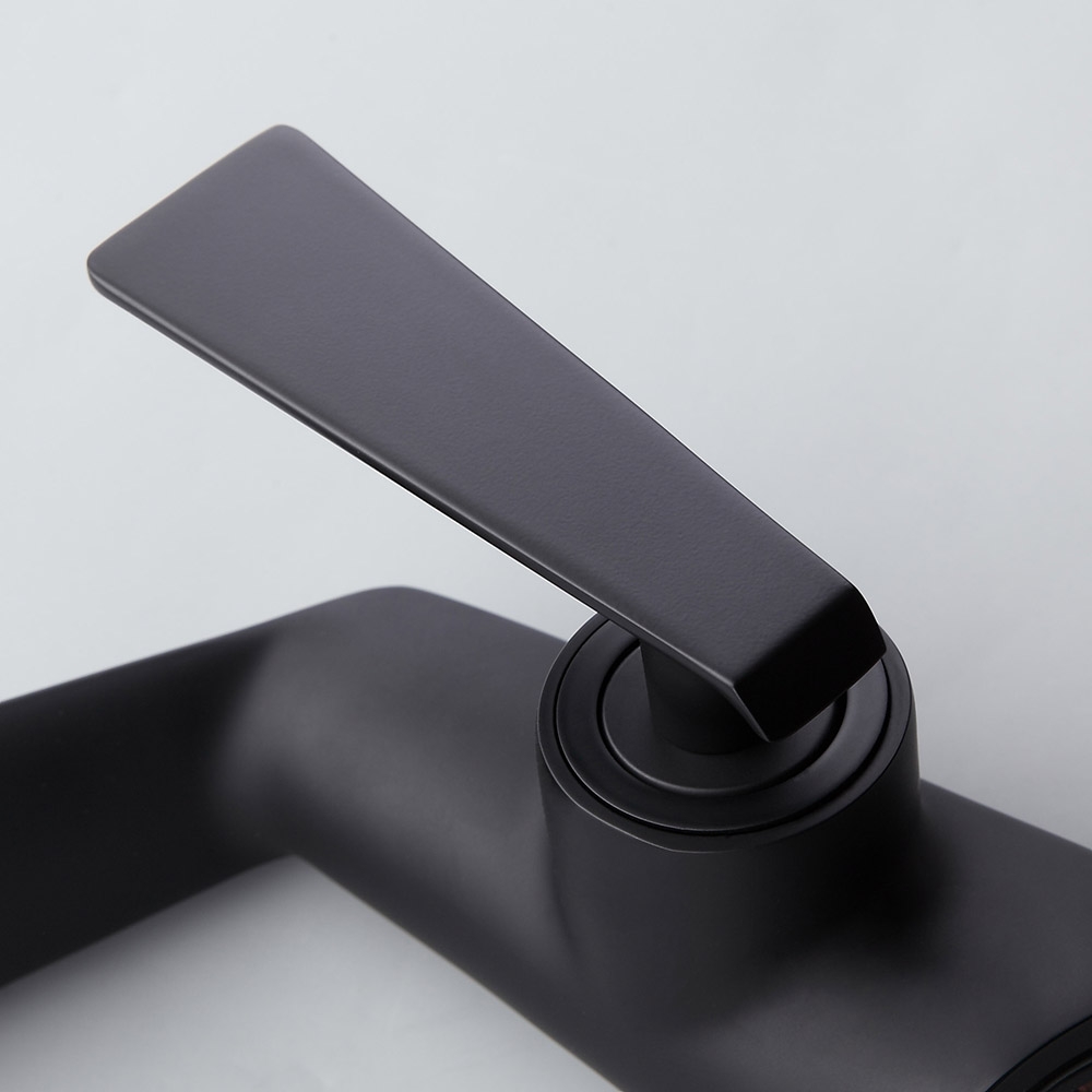 HMR - Contemporary Single Flat Handle One-Hole Solid Brass Bathroom Sink Faucet in Black