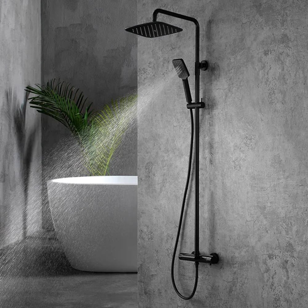 HMR - Exposed Rainfall Thermostatic Shower Fixture with Hand Shower in Matte Black