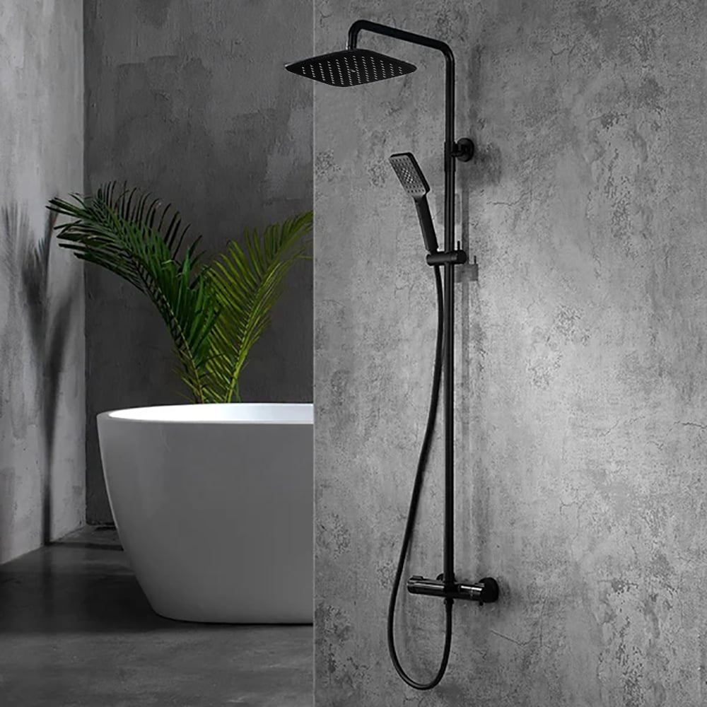 HMR - Exposed Rainfall Thermostatic Shower Fixture with Hand Shower in Matte Black