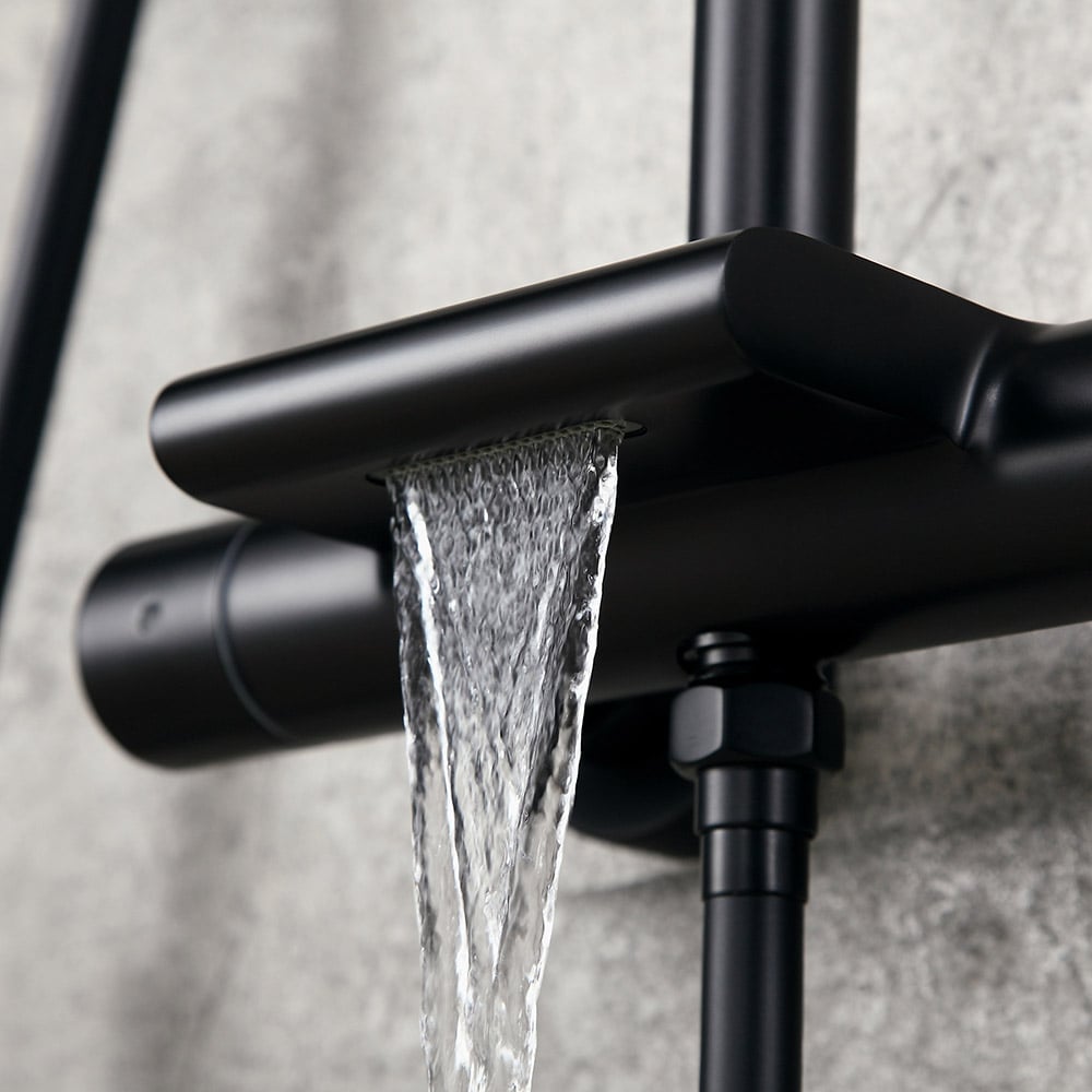 HMR - Exposed Rainfall Thermostatic Shower Fixture with Hand Shower in Matte Black