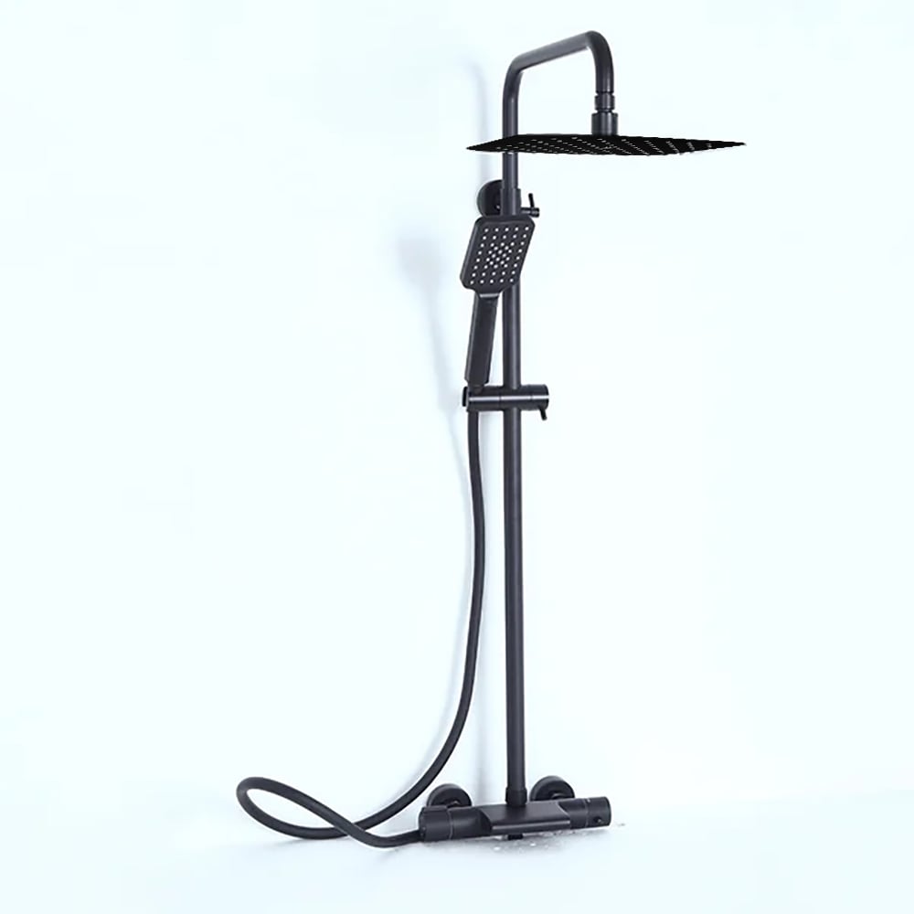 HMR - Exposed Rainfall Thermostatic Shower Fixture with Hand Shower in Matte Black