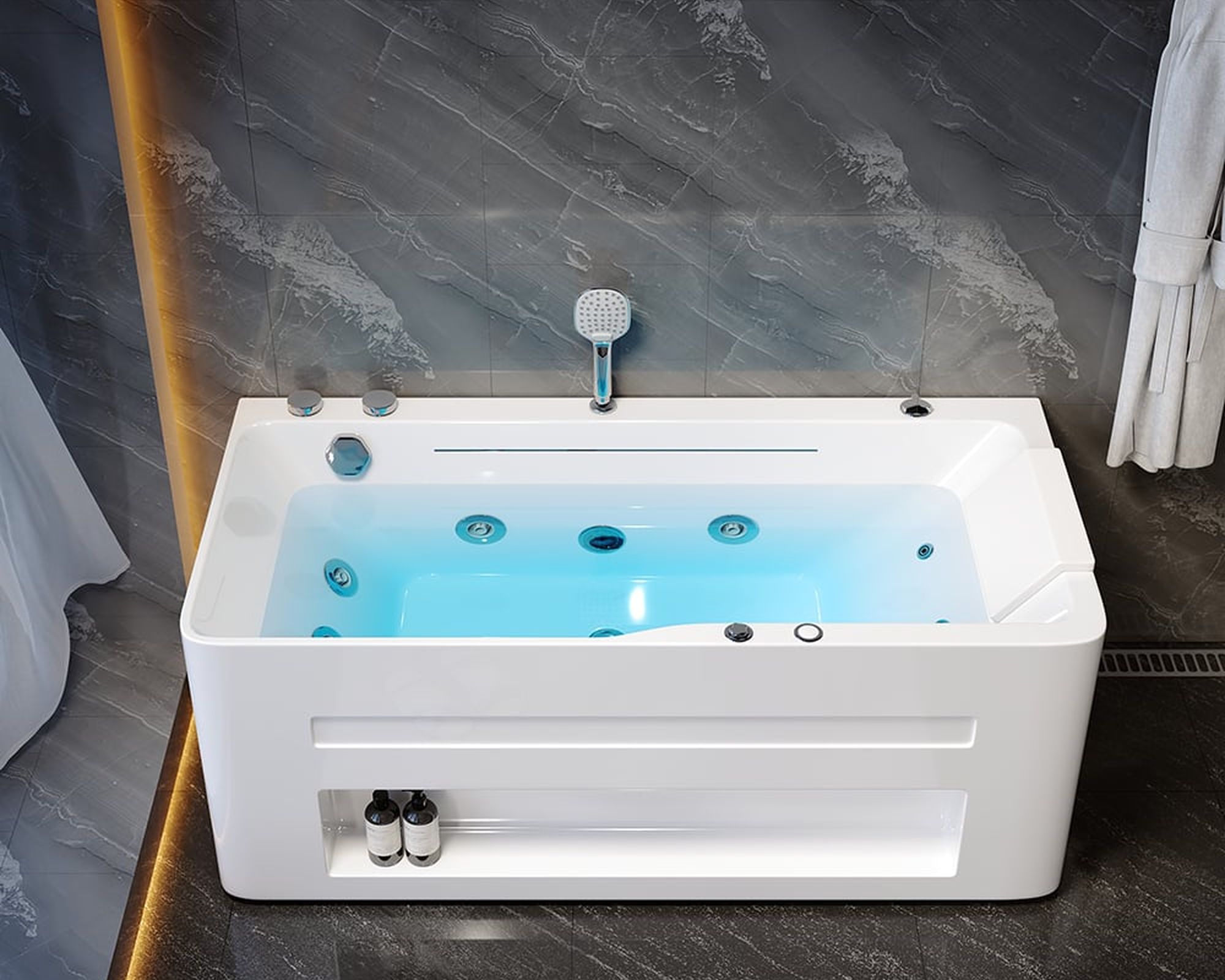 HMR 67'' Massage Bathtub with Ambient Lighting 97-Gallon Capacity - White