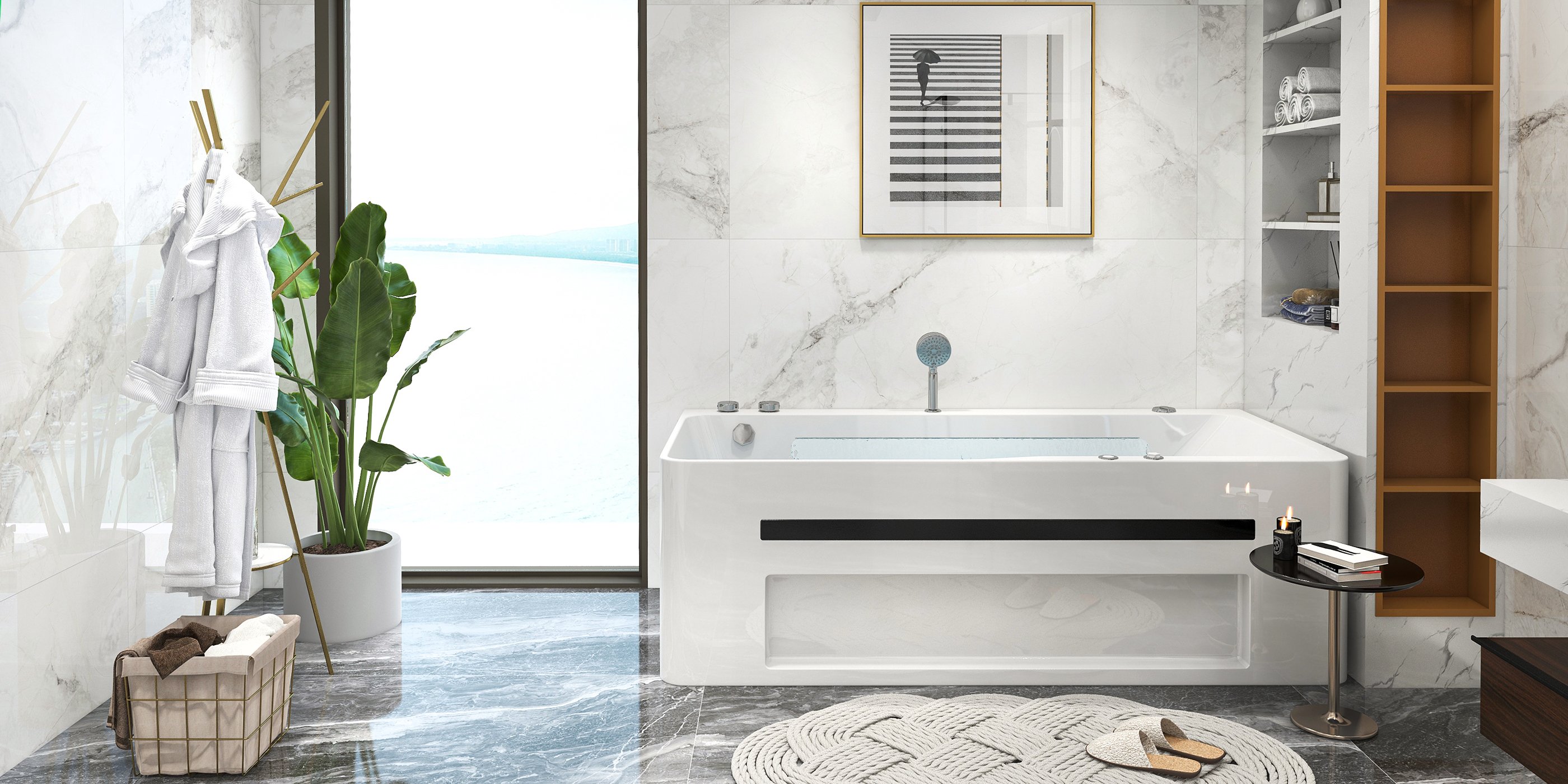 HMR 67'' Massage Bathtub with Ambient Lighting 97-Gallon Capacity - White