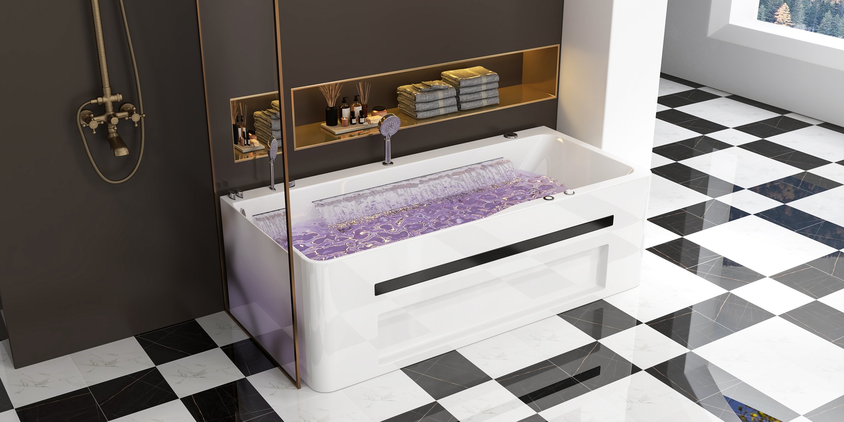 HMR 67'' Massage Bathtub with Ambient Lighting 97-Gallon Capacity - White