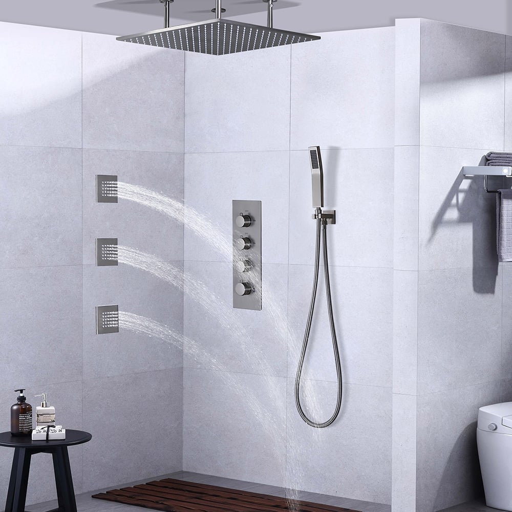 HMR - Flush Mount Shower System with Hand Shower and Body Jets in Thermostatic Shower Valve