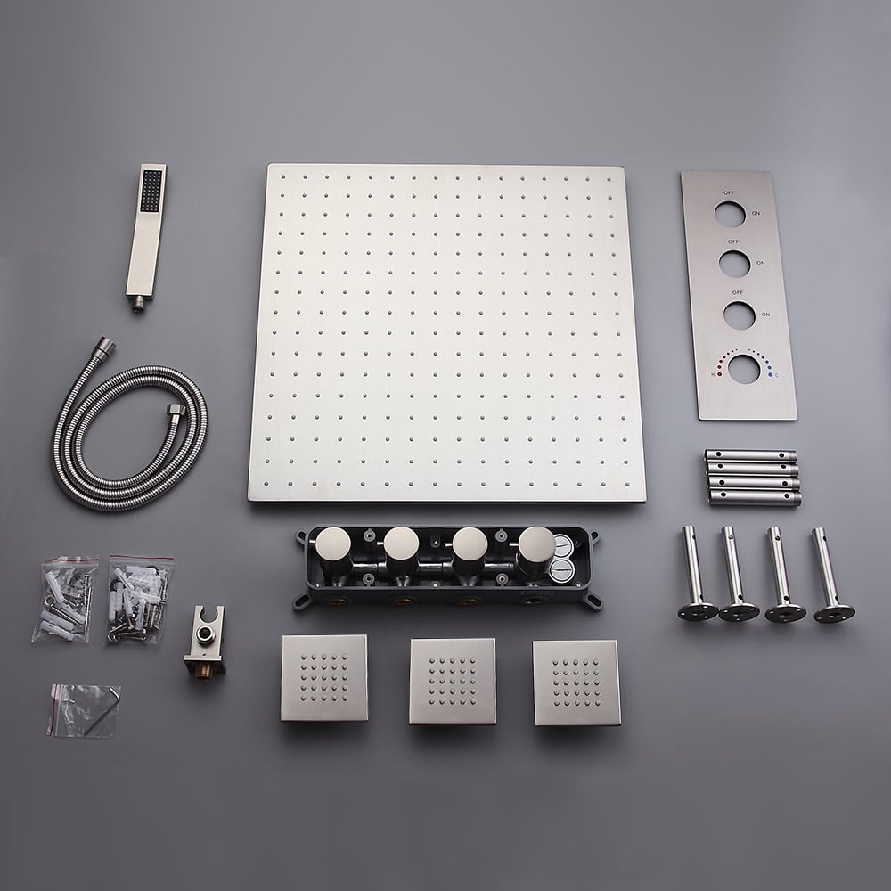 HMR - Flush Mount Shower System with Hand Shower and Body Jets in Thermostatic Shower Valve