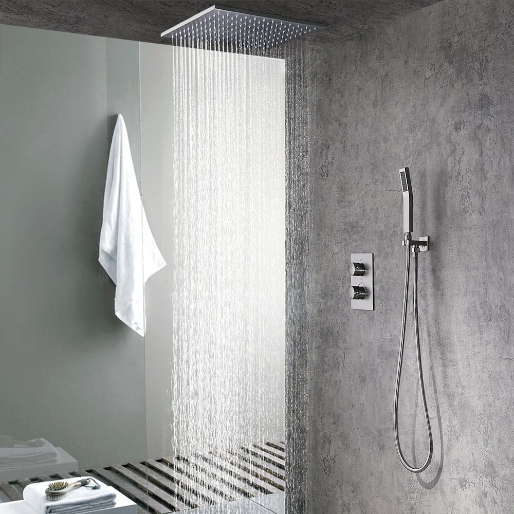 HMR - 16" Rain Thermostatic Shower System with Hand Shower in Brushed Nickel