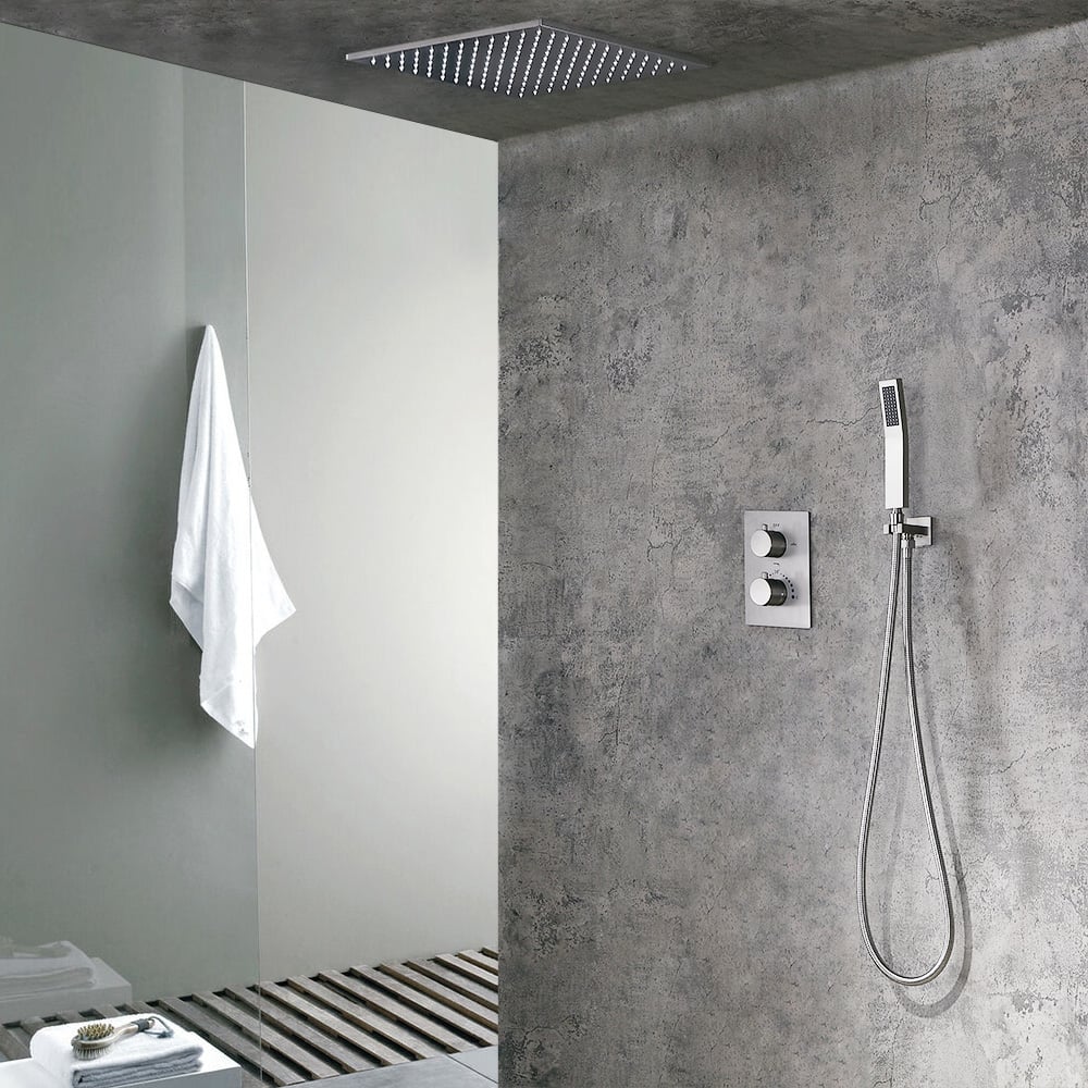 HMR - 16" Rain Thermostatic Shower System with Hand Shower in Brushed Nickel