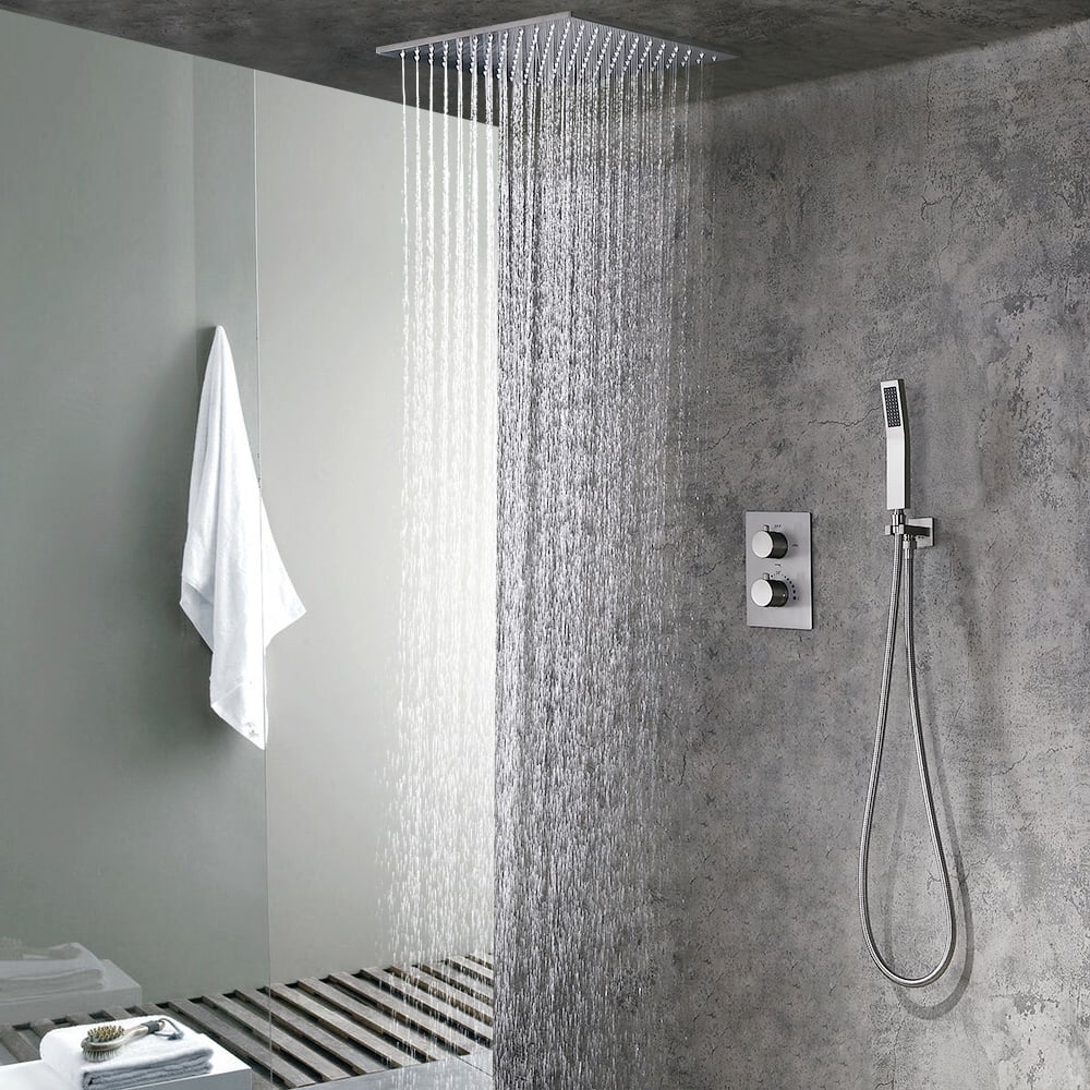 HMR - 16" Rain Thermostatic Shower System with Hand Shower in Brushed Nickel