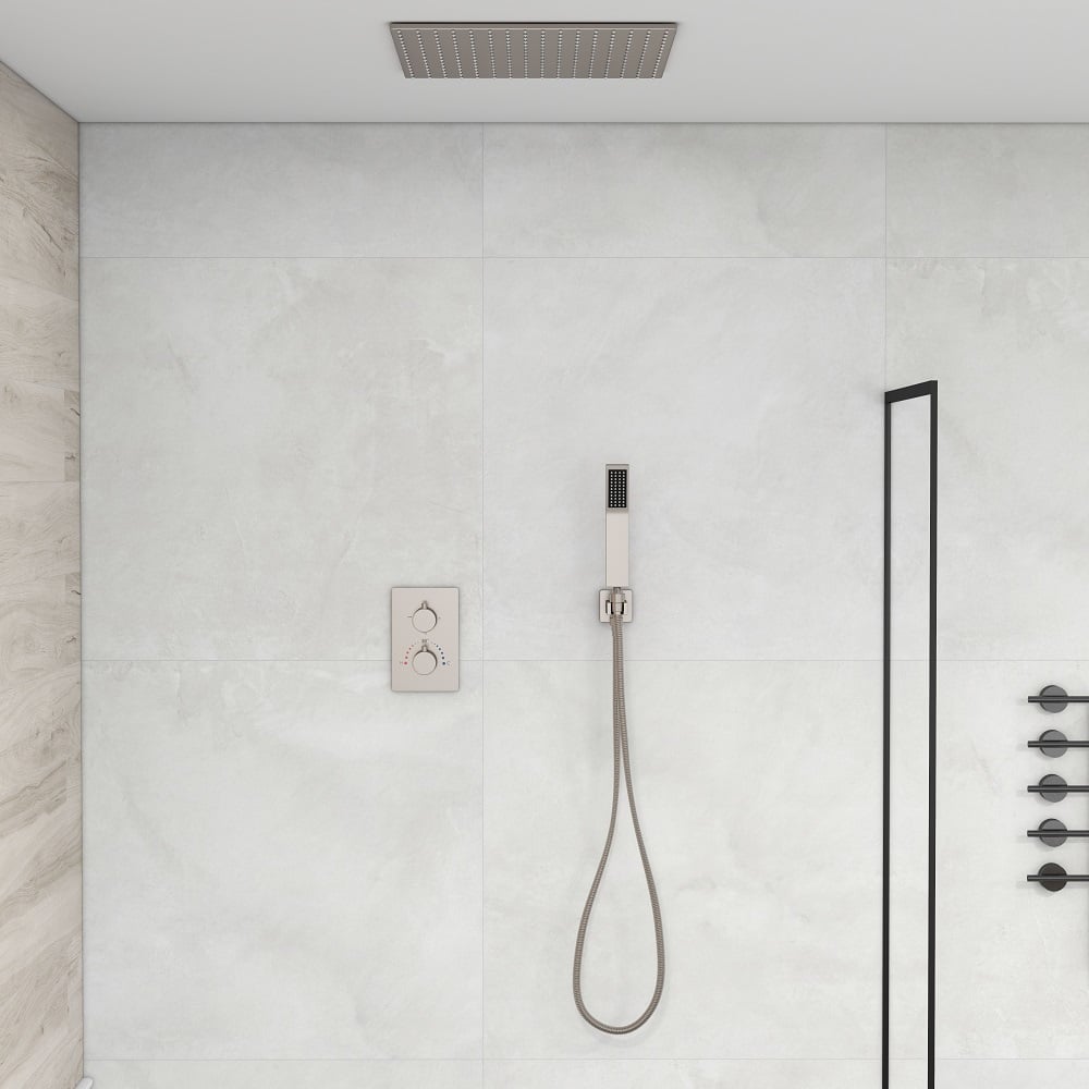 HMR - 16" Rain Thermostatic Shower System with Hand Shower in Brushed Nickel