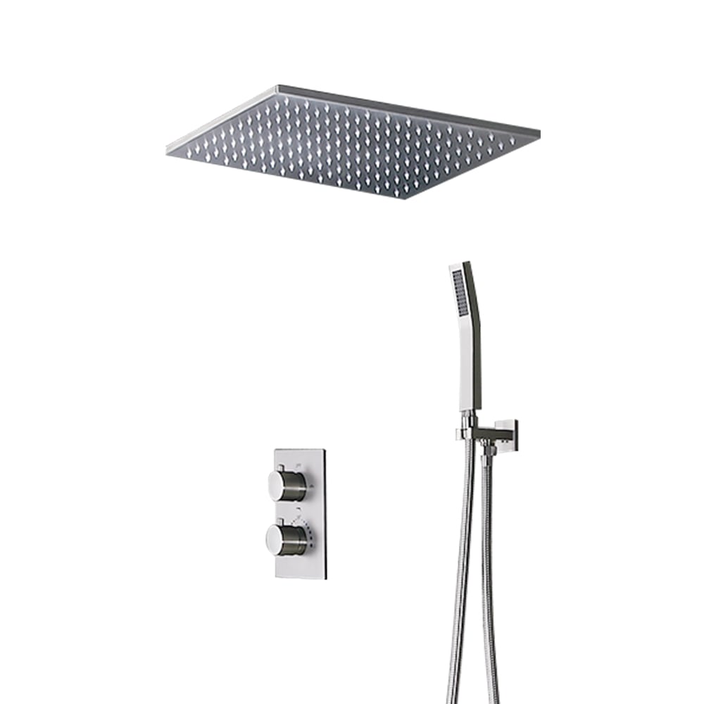 HMR - 16" Rain Thermostatic Shower System with Hand Shower in Brushed Nickel