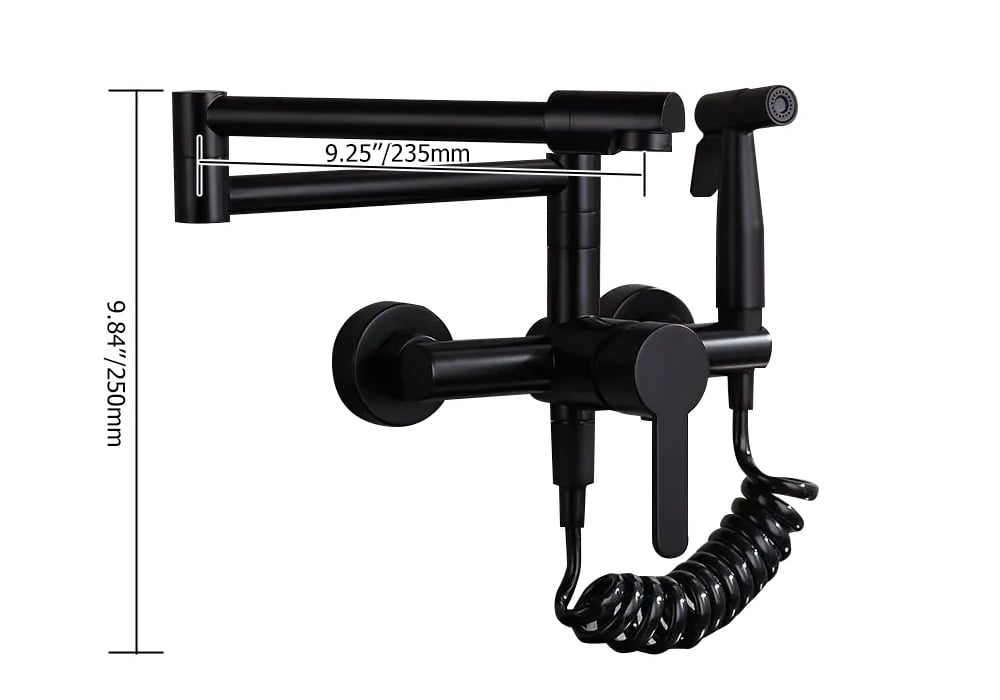 HMR - Modern Retractable Wall-Mounted Kitchen Faucet with Spray in Black