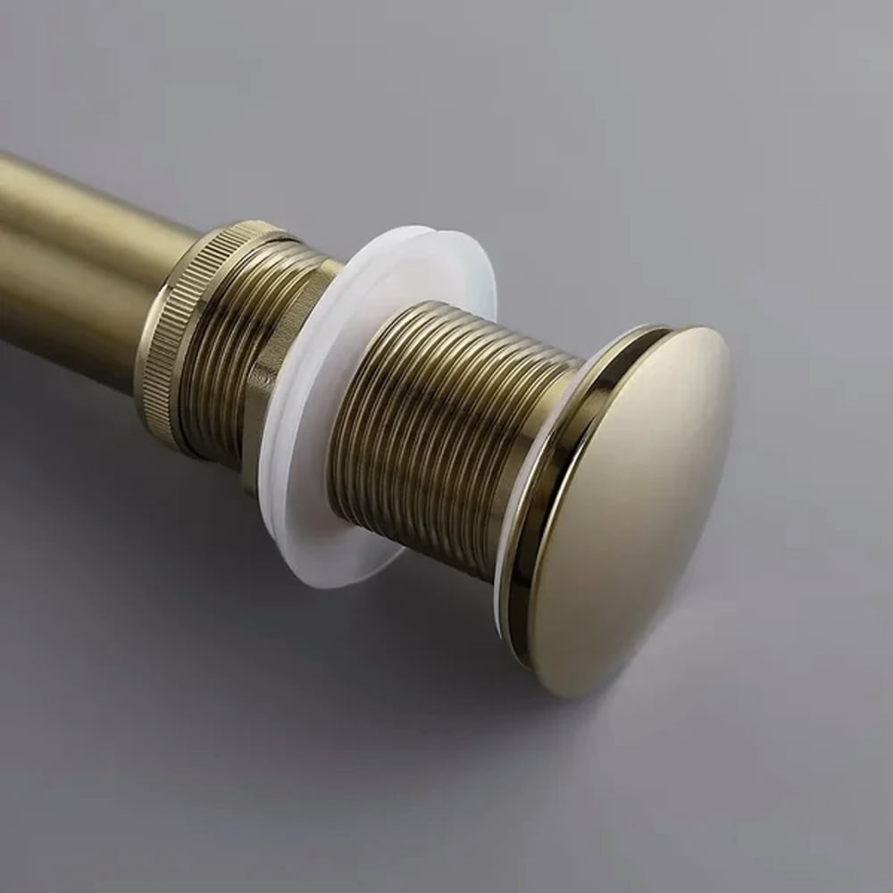 HMR Modern Bathroom Sink Pop Up Drain with Overflow - Brushed Gold