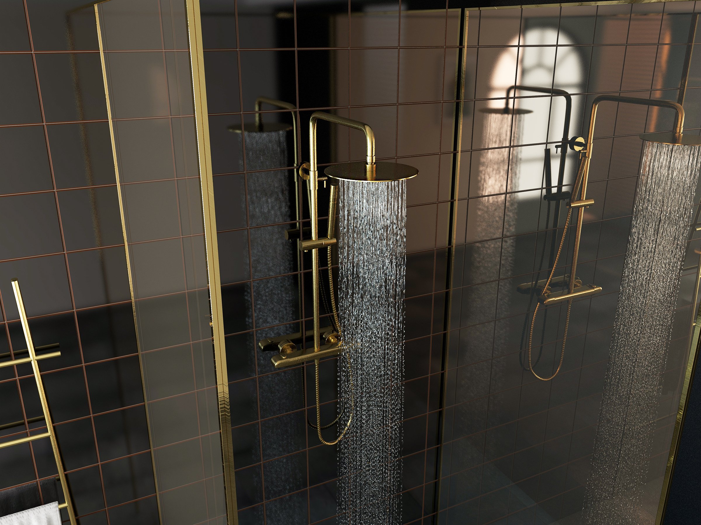 HMR - 10" Luxury Shower Fixture with Rainfall Shower Head in Brushed Gold