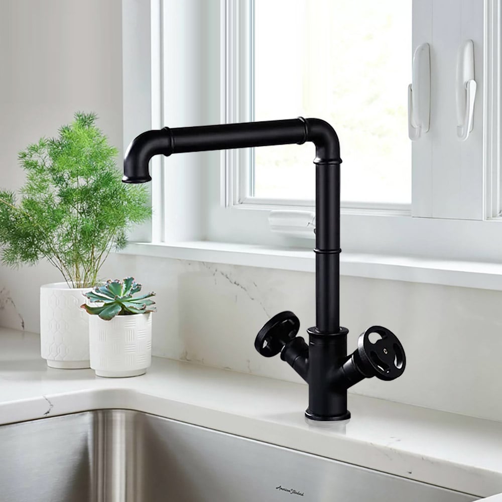 HMR - Ruth Industrial Single Hole Double Handle Kitchen Faucet in Black