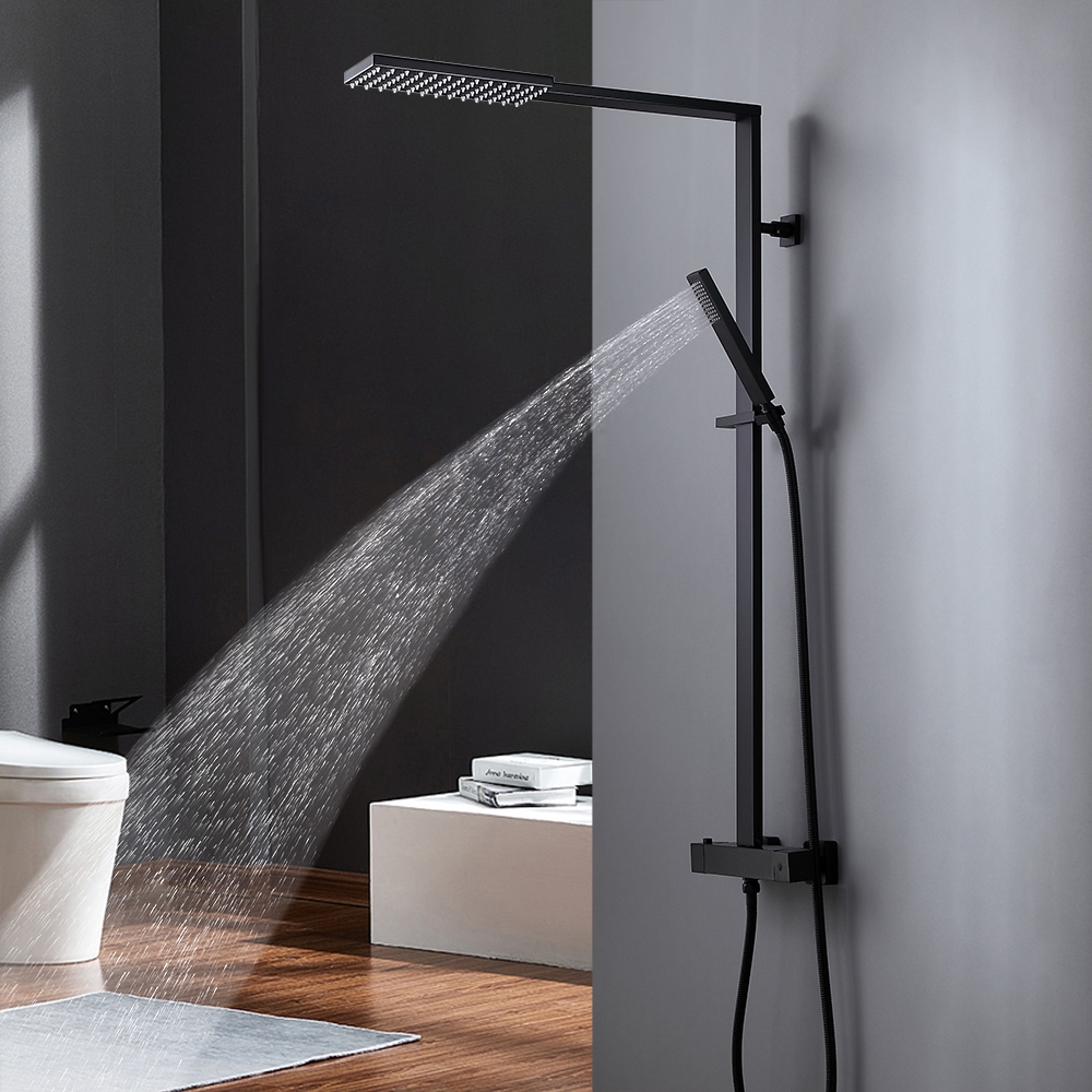 HMR - Shower Fixture with Rain Shower Head and Hand Shower in Black