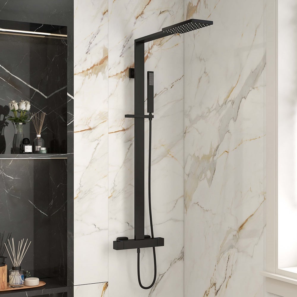 HMR - Shower Fixture with Rain Shower Head and Hand Shower in Black