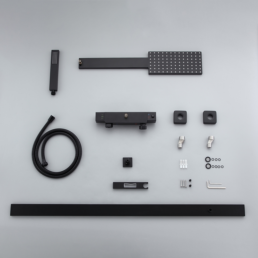 HMR - Shower Fixture with Rain Shower Head and Hand Shower in Black
