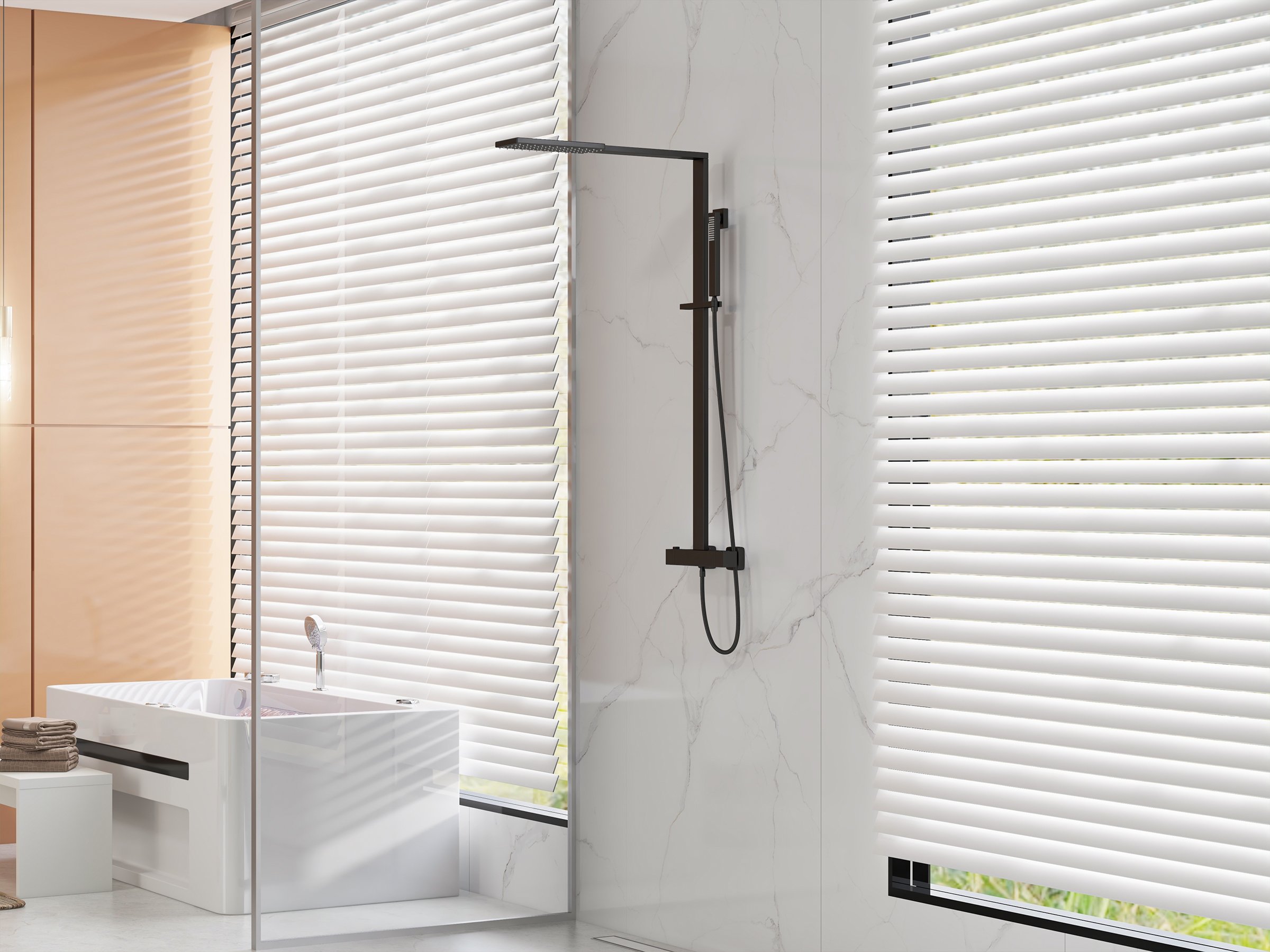 HMR - Shower Fixture with Rain Shower Head and Hand Shower in Black