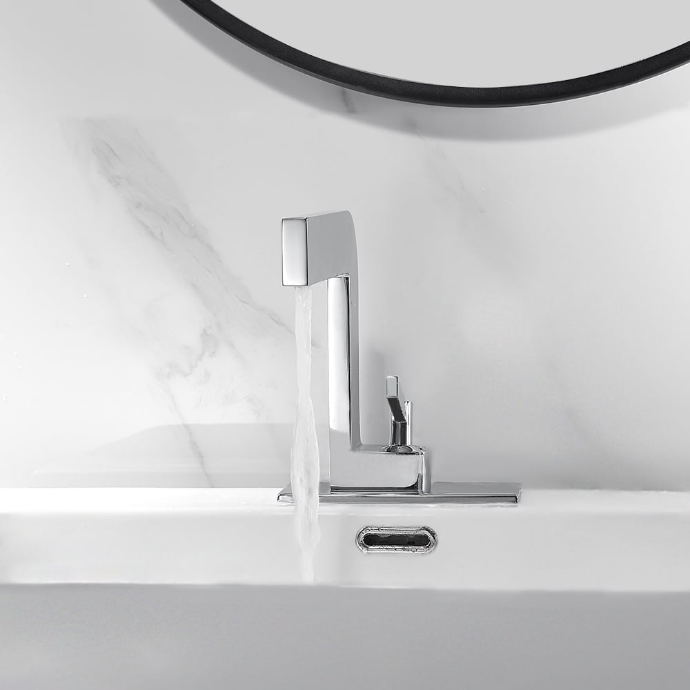 HMR Waterfall Single Handle Bathroom Sink Faucet with Escutcheon - Chrome