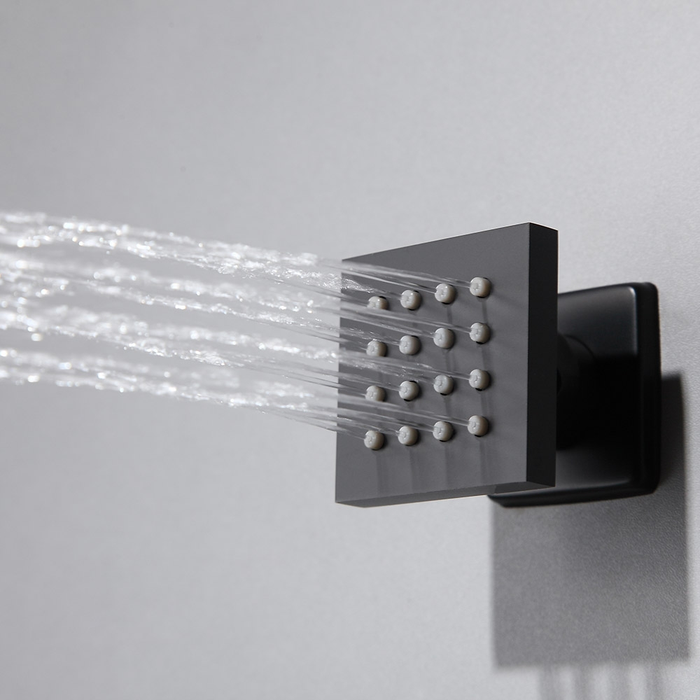HMR - Black Thermostatic Shower System with 4 Body Jets and Hand Shower in Shower Head 12"