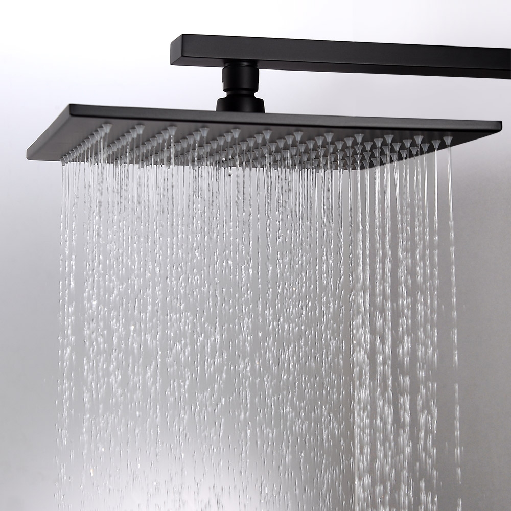 HMR - Black Thermostatic Shower System with 4 Body Jets and Hand Shower in Shower Head 12"