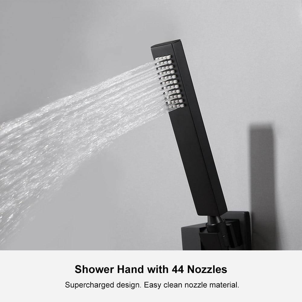 HMR - Black Thermostatic Shower System with 4 Body Jets and Hand Shower in Shower Head 12"
