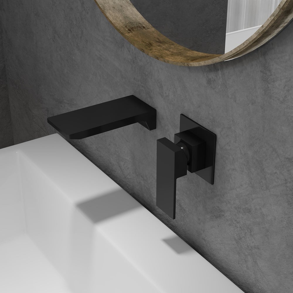 HMR - Wall Mounted Bathroom Sink Faucet Single Handle in Matte Black