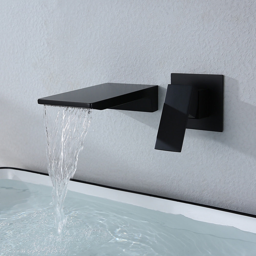 HMR - Wall Mounted Bathroom Sink Faucet Single Handle in Matte Black