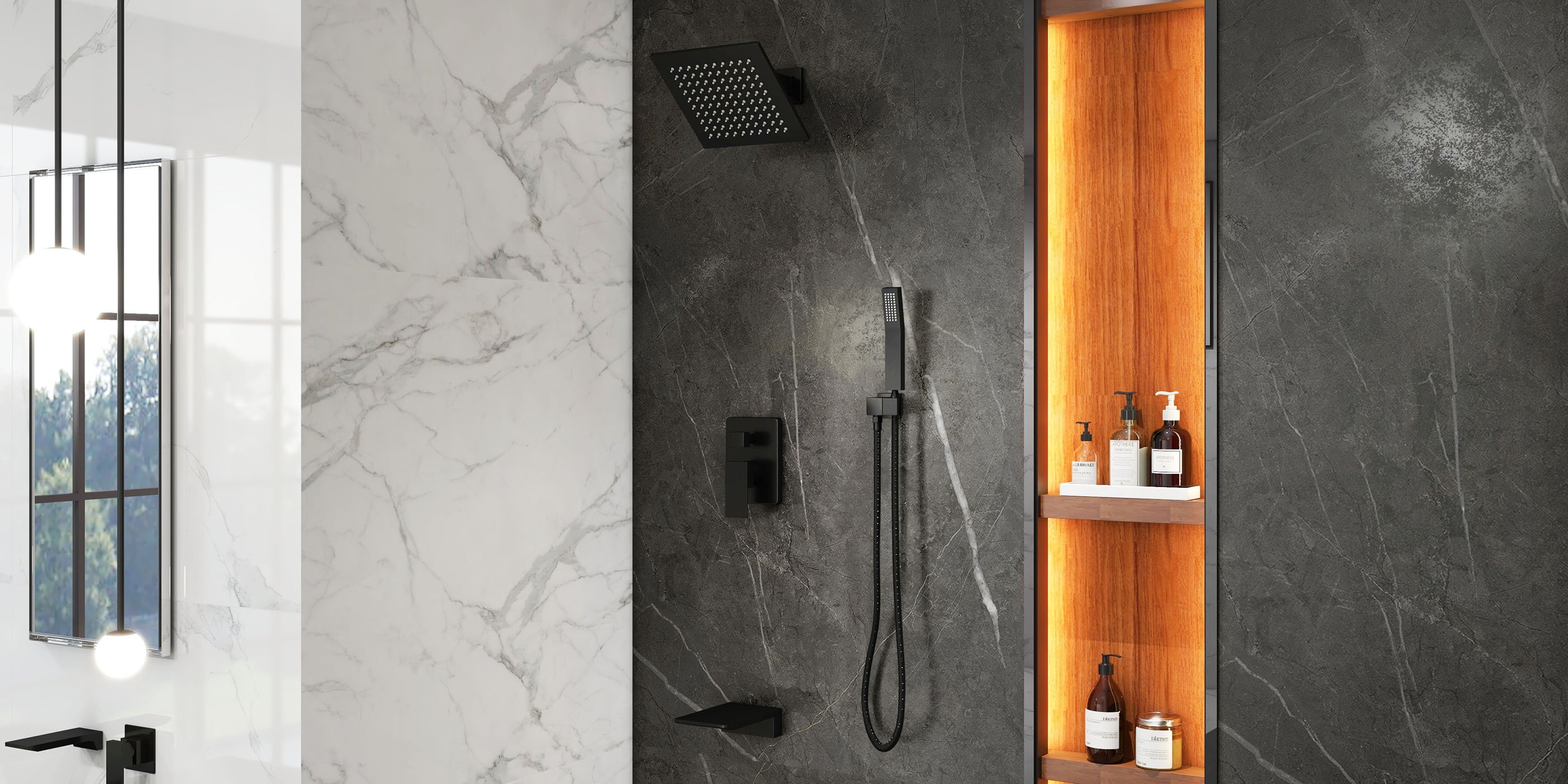HMR - Wall Mounted Bathroom Sink Faucet Single Handle in Matte Black