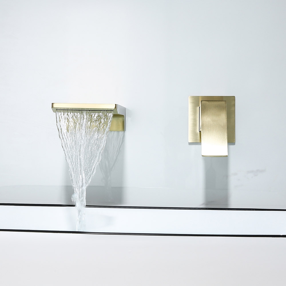 HMR - Waterfall Wall Mounted Sink Faucet Single Handle in Brushed Gold