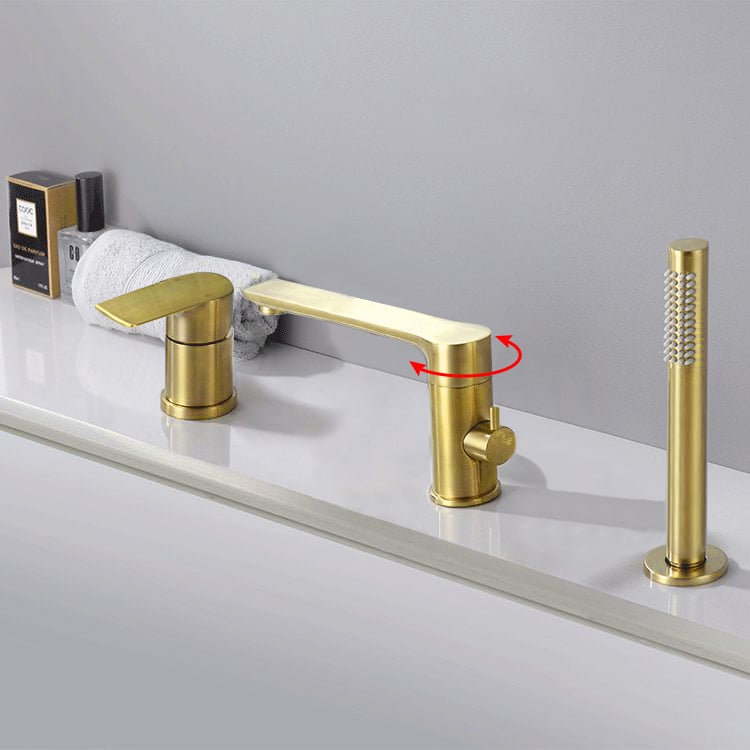 HMR - Brushed Deck-Mount Roman Bathtub Filler Faucet in Gold, Brass