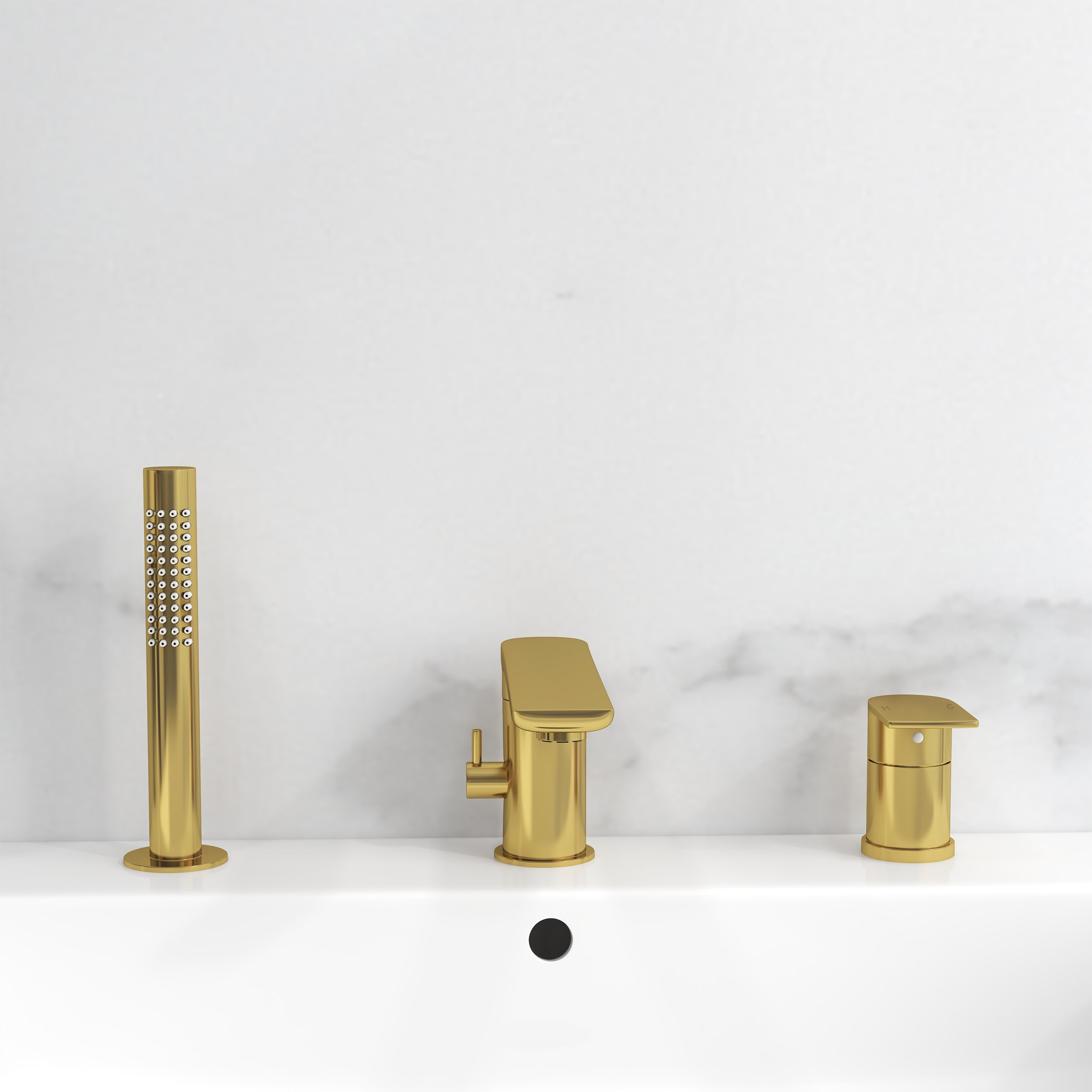 HMR - Brushed Deck-Mount Roman Bathtub Filler Faucet in Gold, Brass