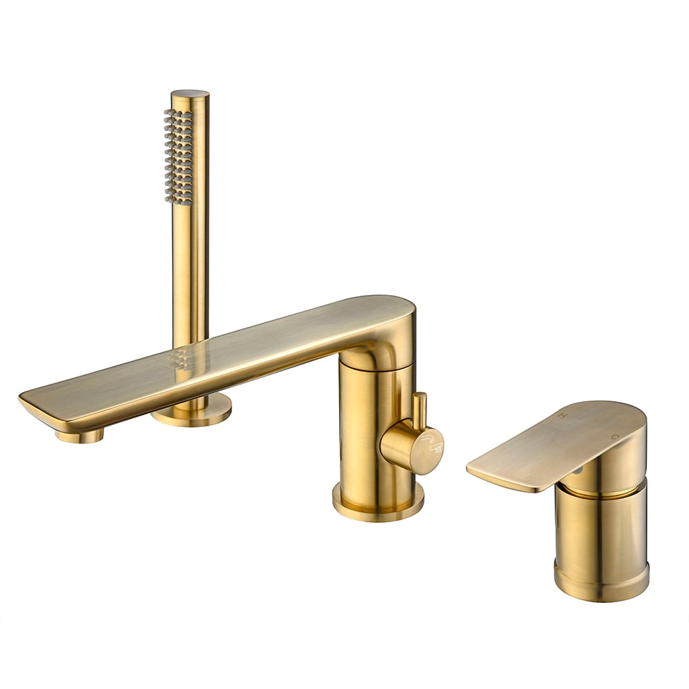 HMR - Brushed Deck-Mount Roman Bathtub Filler Faucet in Gold, Brass
