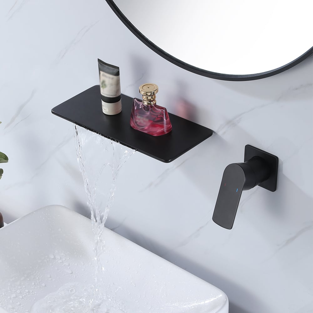HMR - Single Handle Wall Mount Bathroom Sink Faucet Solid Brass in Black