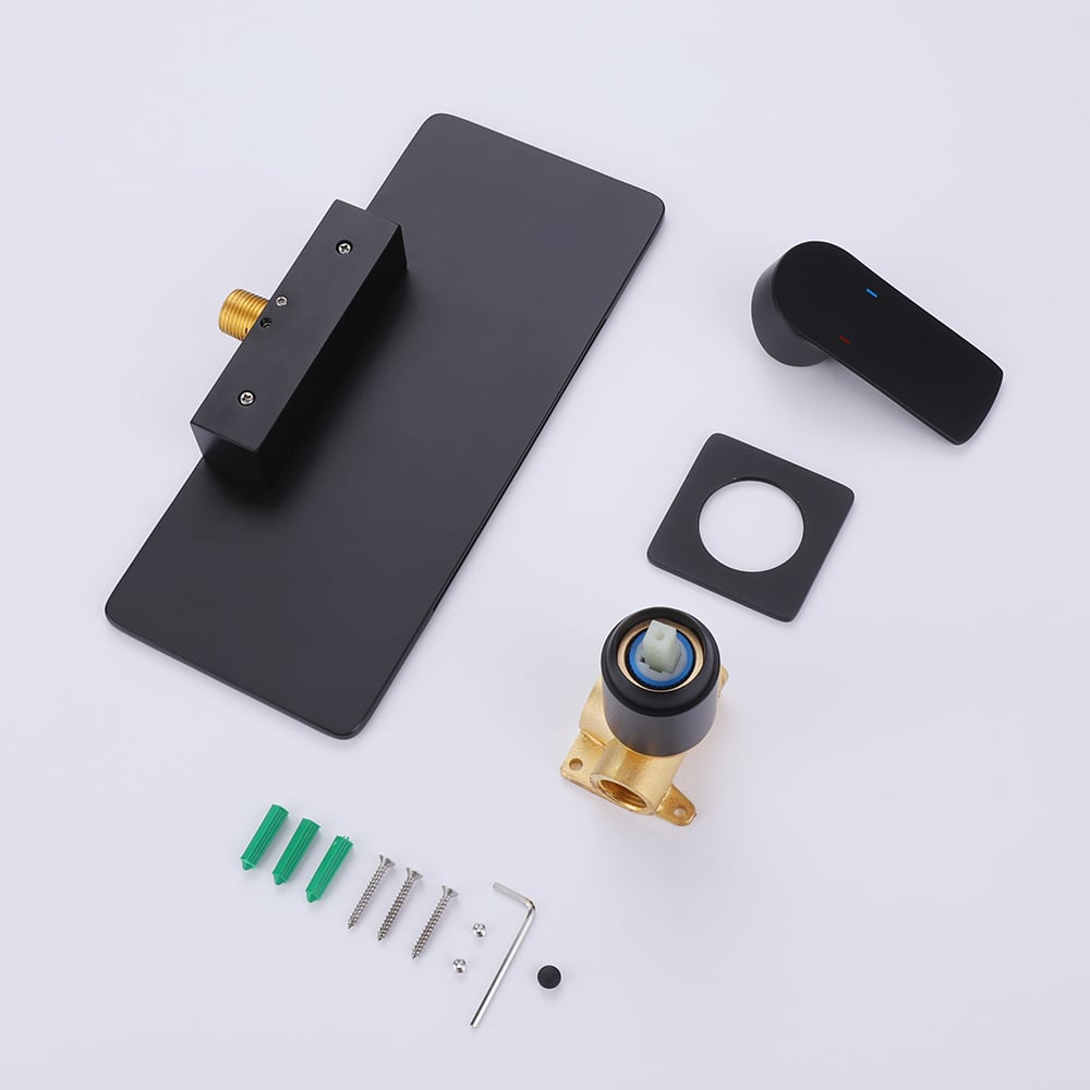 HMR - Single Handle Wall Mount Bathroom Sink Faucet Solid Brass in Black