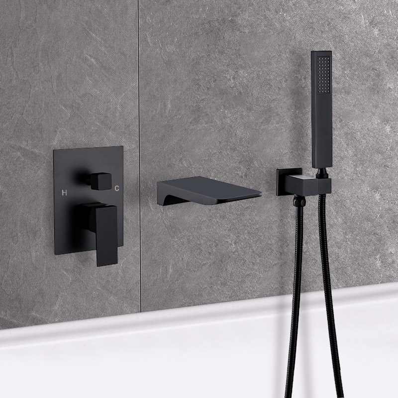 HMR - Wall Mounted Waterfall Faucet Tub Filler in Matte Black